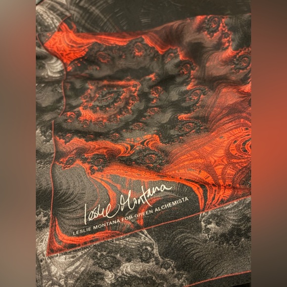 Leslie Montana Silk Scarf, Flamenco Red and Black NWOT - Picture 7 of 9